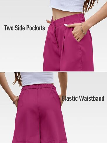 Bermuda Shorts for Women Dressy Elastic High Waisted Knee Length Shorts Casual Wide Leg Summer Shorts with Pockets in Saudi Arabia