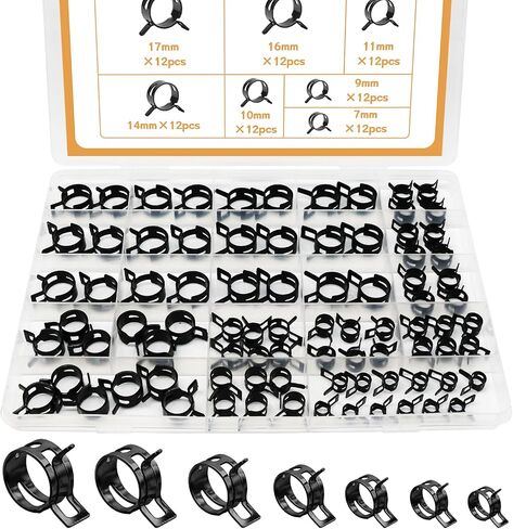 84PCS 7-17mm Fuel Line Hose Spring Clamp Firmware Silicone Vacuum & Automotive Replacement Fastener Sorting Kit, Black Manganese Steel Spring Hose Clamp DD006-b in Kuwait