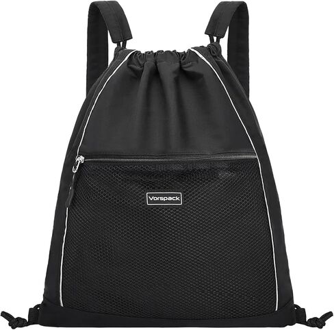 حقيبة ظهر برباط من Vorspack - حقيبة برباط مع حقيبة ظهر بجيب شبكي مع شرائط عاكسة حقيبة ظهر للرياضة والسفر في صالة الألعاب الرياضية - أسود in Kuwait