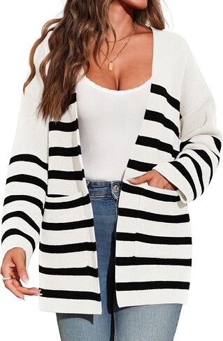 Saodimallsu Womens Oversized Striped Cardigans Open Front Chunky Knit Casual Loose Fit Long Sleeve Sweater Coats in Saudi Arabia