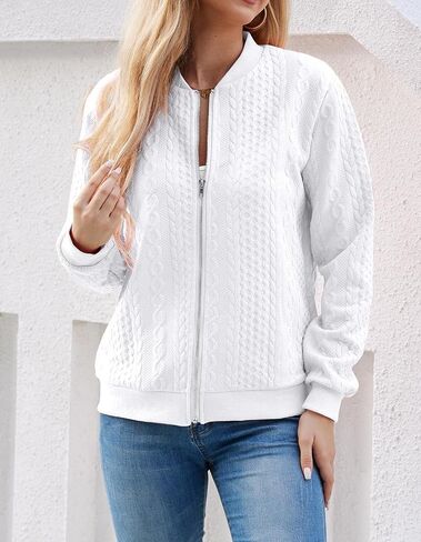 Women's Zip Up Cardigan Sweater Cable Hoodies Long Sleeve Jacket Outfits Crewneck Casual Coat in Saudi Arabia