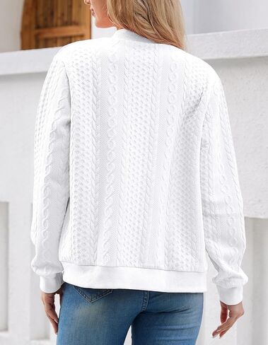 Women's Zip Up Cardigan Sweater Cable Hoodies Long Sleeve Jacket Outfits Crewneck Casual Coat in Saudi Arabia