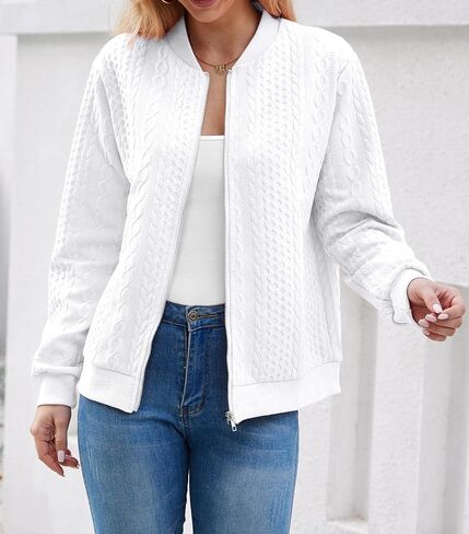 Women's Zip Up Cardigan Sweater Cable Hoodies Long Sleeve Jacket Outfits Crewneck Casual Coat in Saudi Arabia