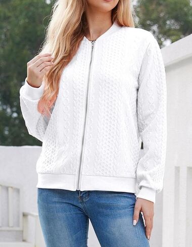 Women's Zip Up Cardigan Sweater Cable Hoodies Long Sleeve Jacket Outfits Crewneck Casual Coat in Saudi Arabia