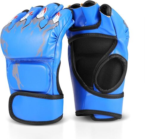 Flexzion MMA Gloves Fingerless Boxing Gloves for Men Women and Teen Youth, UFC Grappling Krav MAGA Kickboxing Gloves for Training Punching Bag Muay Thai Hitting Mitts Cutoff Martial Art Gloves in Saudi Arabia