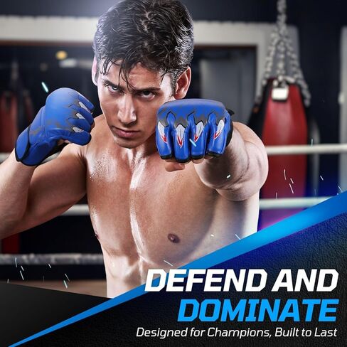 Flexzion MMA Gloves Fingerless Boxing Gloves for Men Women and Teen Youth, UFC Grappling Krav MAGA Kickboxing Gloves for Training Punching Bag Muay Thai Hitting Mitts Cutoff Martial Art Gloves in Saudi Arabia
