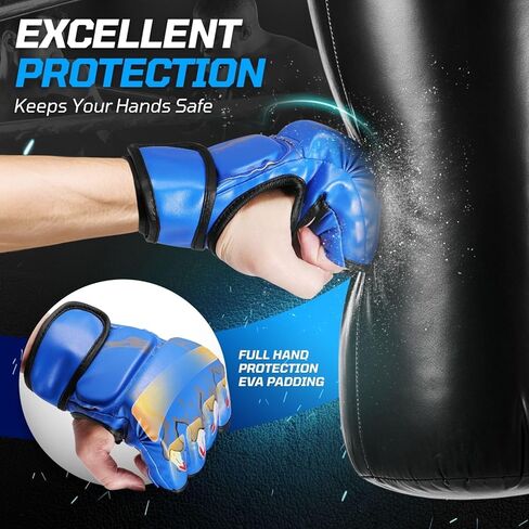 Flexzion MMA Gloves Fingerless Boxing Gloves for Men Women and Teen Youth, UFC Grappling Krav MAGA Kickboxing Gloves for Training Punching Bag Muay Thai Hitting Mitts Cutoff Martial Art Gloves in Saudi Arabia