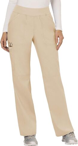 مجموعة ملابس العمل النسائية من Cherokee Revolution WW610 Mock Wrap Top & WW110 Mid Rise Straight Leg Pull-on Pant، كاكي - M Top / M Pant in Saudi Arabia