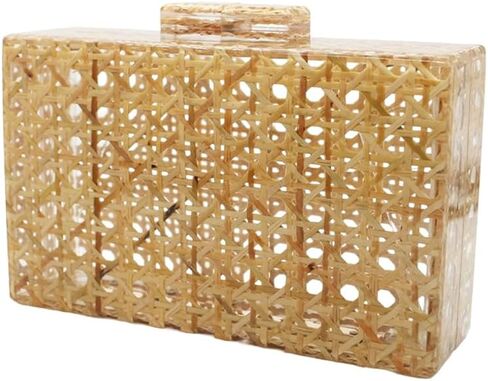 Women Acrylic Handbag Rattan Woven Pattern Square Box Crossbody Handbag Shoulder Bag Chain Purse in Saudi Arabia