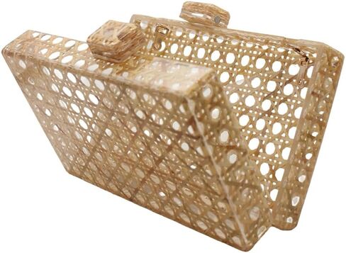Women Acrylic Handbag Rattan Woven Pattern Square Box Crossbody Handbag Shoulder Bag Chain Purse in Saudi Arabia