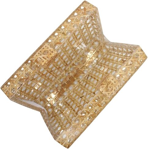 Women Acrylic Handbag Rattan Woven Pattern Square Box Crossbody Handbag Shoulder Bag Chain Purse in Saudi Arabia