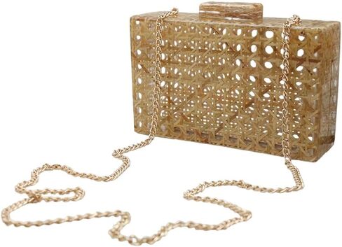 Women Acrylic Handbag Rattan Woven Pattern Square Box Crossbody Handbag Shoulder Bag Chain Purse in Saudi Arabia