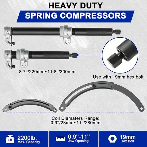 أداة ضاغط الزنبرك اللولبي DASBET | مجموعة أدوات ضاغط زنبركية ملفوفة بمشابك زنبركية مع واقي أمان - سعة 2200 رطل - فتحة فك 11 بوصة in Kuwait