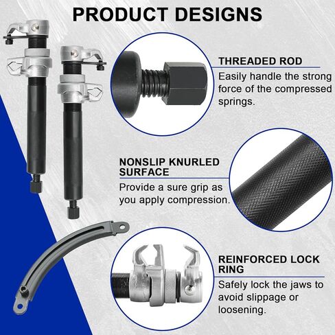 أداة ضاغط الزنبرك اللولبي DASBET | مجموعة أدوات ضاغط زنبركية ملفوفة بمشابك زنبركية مع واقي أمان - سعة 2200 رطل - فتحة فك 11 بوصة in Kuwait