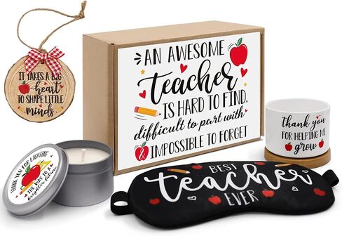 Levfla Teacher Appreciation Gift Basket Thanksgiving B-Day Gift Box for Master Tutor Mr. Mrs. Women Holiday Ornament Succulent Plant Pot Greeting Card Apple Candle Present Idea from Student Set of 5 in Saudi Arabia