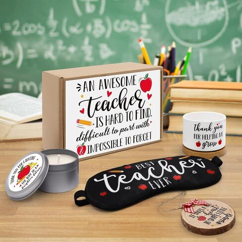 Levfla Teacher Appreciation Gift Basket Thanksgiving B-Day Gift Box for Master Tutor Mr. Mrs. Women Holiday Ornament Succulent Plant Pot Greeting Card Apple Candle Present Idea from Student Set of 5 in Saudi Arabia