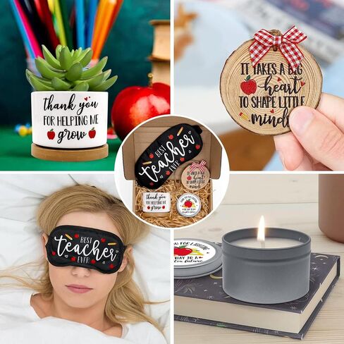 Levfla Teacher Appreciation Gift Basket Thanksgiving B-Day Gift Box for Master Tutor Mr. Mrs. Women Holiday Ornament Succulent Plant Pot Greeting Card Apple Candle Present Idea from Student Set of 5 in Saudi Arabia