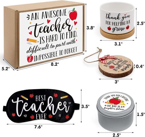 Levfla Teacher Appreciation Gift Basket Thanksgiving B-Day Gift Box for Master Tutor Mr. Mrs. Women Holiday Ornament Succulent Plant Pot Greeting Card Apple Candle Present Idea from Student Set of 5 in Saudi Arabia
