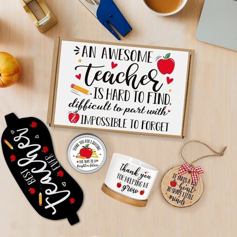 Levfla Teacher Appreciation Gift Basket Thanksgiving B-Day Gift Box for Master Tutor Mr. Mrs. Women Holiday Ornament Succulent Plant Pot Greeting Card Apple Candle Present Idea from Student Set of 5 in Saudi Arabia