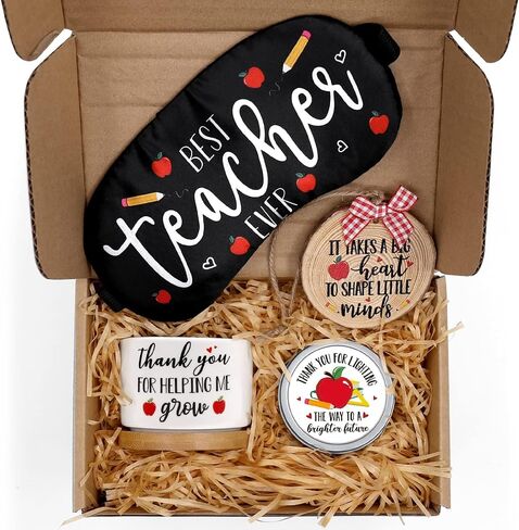 Levfla Teacher Appreciation Gift Basket Thanksgiving B-Day Gift Box for Master Tutor Mr. Mrs. Women Holiday Ornament Succulent Plant Pot Greeting Card Apple Candle Present Idea from Student Set of 5 in Saudi Arabia