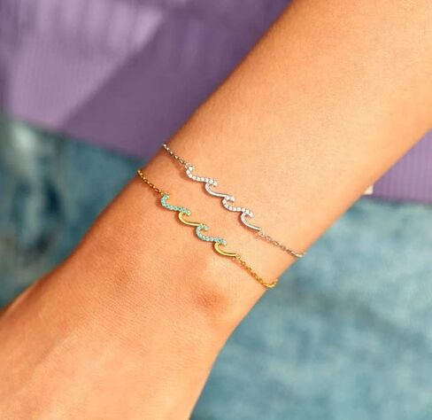 I'd Be So Lost Without You Triple Wave Bracelet,S925 Sterling Silver Adjustable Ocean Beach Bracelet,Ocean Wave Boho Bracelet,Friendship Jewelry Gifts for Best Friends (Gold) in Saudi Arabia