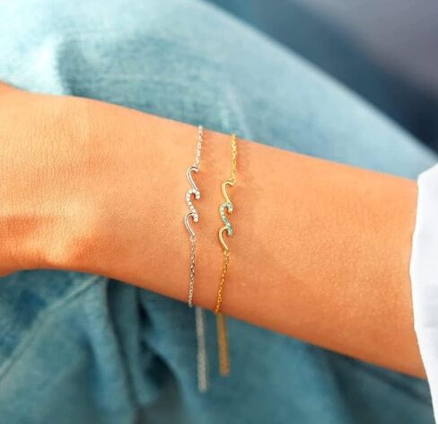 I'd Be So Lost Without You Triple Wave Bracelet,S925 Sterling Silver Adjustable Ocean Beach Bracelet,Ocean Wave Boho Bracelet,Friendship Jewelry Gifts for Best Friends (Gold) in Saudi Arabia