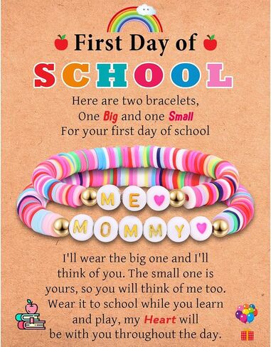 First Day of School Kindergarten Preschool Gifts for Girls, Mommy and Me Matching Bracelets Set, Back to School Gifts for Daughter from Mom in Saudi Arabia