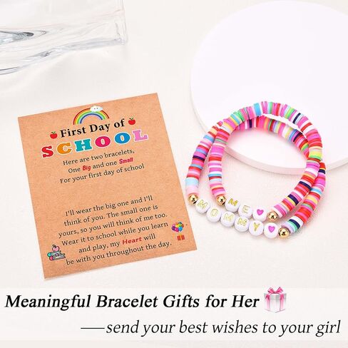 First Day of School Kindergarten Preschool Gifts for Girls, Mommy and Me Matching Bracelets Set, Back to School Gifts for Daughter from Mom in Saudi Arabia