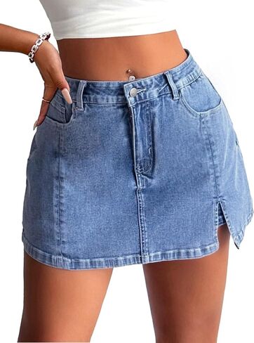 ELLEVEN Women’s Side Slit Denim Skort, High-Stretch,High Waisted,Y2K Mini Jean Skirt Shorts with 5 Pockets in Kuwait