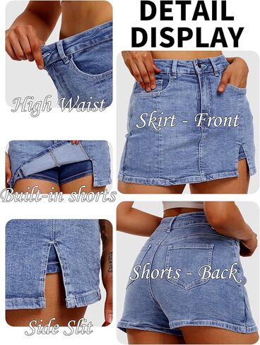 ELLEVEN Women’s Side Slit Denim Skort, High-Stretch,High Waisted,Y2K Mini Jean Skirt Shorts with 5 Pockets in Kuwait