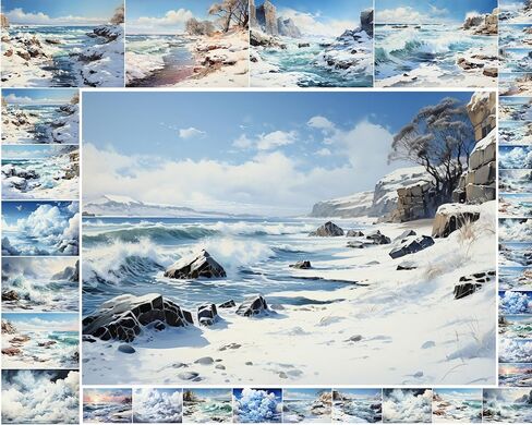 Decoupage Paper Pack (35 Sheets 6"x8") Gorgeous Paintings of Lakes at Sunset and Under Bright Moons FLONZ Vintage Illustration Pictures Cards for Decoupage, Craft and Scrapbooking in Kuwait