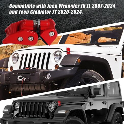 طقم مزلاج غطاء محرك السيارة متوافق مع جيب رانجلر JK JL 2007-2024 وجيب جلاديتور JT 2020-2024 (أحمر) in Kuwait