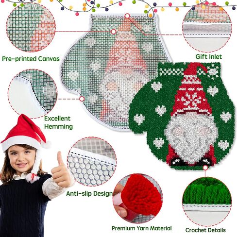 YP Latch Hook Kits for Kids and Adults Beginners Christmas DIY Rug Making Kit for Home Decoration Festival Gifts Crocheting Crafts Carpet,13" X 18"(Snowy Christmas Santa Claus) in Kuwait