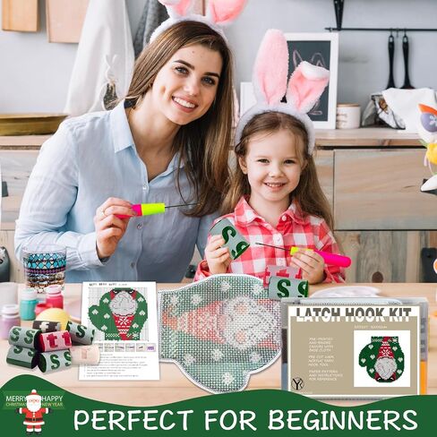 YP Latch Hook Kits for Kids and Adults Beginners Christmas DIY Rug Making Kit for Home Decoration Festival Gifts Crocheting Crafts Carpet,13" X 18"(Snowy Christmas Santa Claus) in Kuwait
