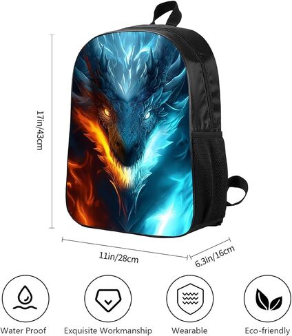 حقيبة ظهر Dragon Kids حقيبة ظهر على شكل تنين الجليد والنار للأولاد والبنات، مقاومة للماء لطلاب المدارس الابتدائية والمتوسطة والثانوية أثناء السفر، حقيبة ظهر للكمبيوتر المحمول، حقيبة ظهر على شكل حيوان وحش، 17 بوصة in Kuwait