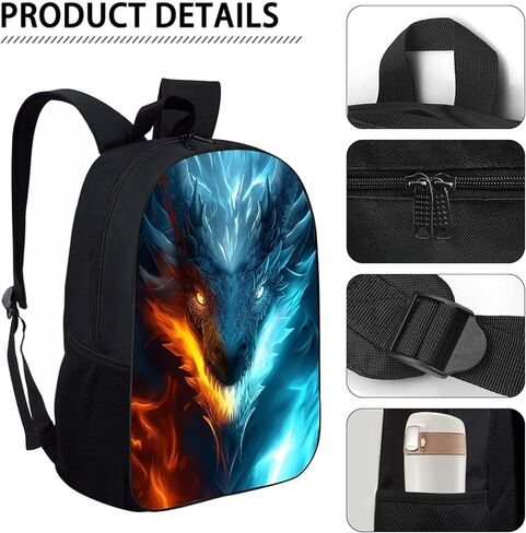 حقيبة ظهر Dragon Kids حقيبة ظهر على شكل تنين الجليد والنار للأولاد والبنات، مقاومة للماء لطلاب المدارس الابتدائية والمتوسطة والثانوية أثناء السفر، حقيبة ظهر للكمبيوتر المحمول، حقيبة ظهر على شكل حيوان وحش، 17 بوصة in Kuwait