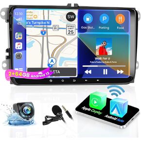【2+64GB】 Android Car Stereo for VW Passat Golf Polo Jetta Radio, Hikity 7'' Touch Screen in Dash GPS Navigation Bluetooth Car Audio Receiver Support WiFi Mirror Link FM Radio SWC+ Backup Camera