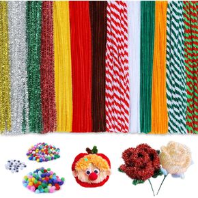 Ftyiwu Pipe Cleaners,280 Pcs Christmas Pipe Cleaners Craft Set,100 Pcs Pom Poms,Arts and Crafts, Creative DIY Decorations