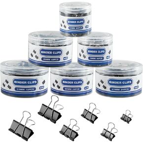 BainGesk 210 pcs Binder Clips Paper Clamps Assorted Sizes, X Large, Large, Medium, Small, Mini and Micro Metal Paper Binder Clips, Black Binding Paperwork Clamp Bulk, Office, Home, School Supplies