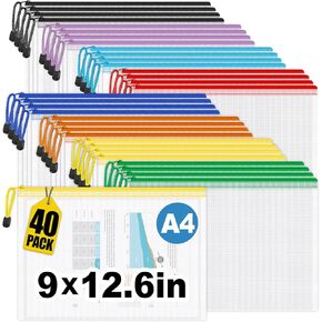 أكياس شبكية بسحاب، 40 قطعة من الحقائب الشبكية مقاس A4 بسحاب في 8 ألوان، أكياس مجلد ملفات بسحاب مقاومة للماء لتخزين التنظيم، حقيبة بسحاب بحجم الحروف للمدرسة/الفصل الدراسي/السفر/اللوازم المكتبية in Kuwait