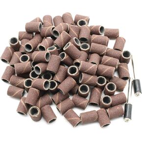 TEMO 100 pc 1/2 Inch Sand Drum Grit 60 Coarse with 2 pc 1/8 Inch Mandrel for Dremel Rotary Tools