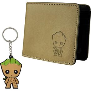 Marvel Card Wallet and Keyring Set for Men Teenagers - Card Slots ID Pocket Groot Mens Wallet - Gifts for Men (Multicolour Groot)