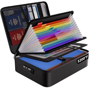 ENGPOW Fireproof File Organizer Bag with 13 Colorful Pockets Accordion File Folder,5200℉ Document Organizer Box with Lock&Labels,Multi-Layer Portable Home Safe Storage for Important Documents,Files