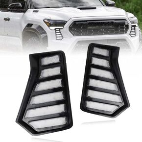 Switchback White/Amber LED Front Side Marker Headlight Daytime Running Lamp Amber Sequential Turn Signal Light Feature Compatible with Toyota Tacoma 2024 Replacement Front Bumper Trim