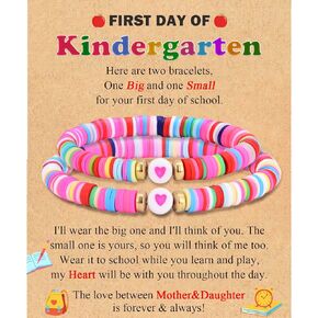 Back to School/First Day of School Bracelet Gifts, First Day of Kindergarten Preschool First/Second Grade Bracelet Gifts, Set of 2 Colorful Elastic Rope Bracelet for Girls