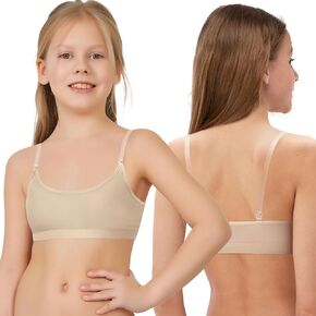 Girl Dance Bra - Seamless Wireless Elastic Bras with 2 Pair Adjustable Replace Clear Straps Silicone Covers