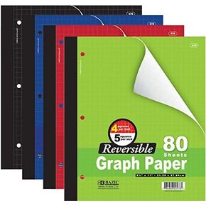 3 Pk, Bazic 4"/5" Reversible Graph Paper, 8 1/2" X 11", 80 Sheets
