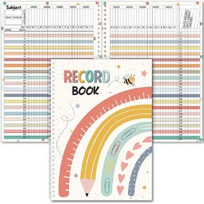 Teacher Record Book Teacher Grade Book Spiral Bound Record Class Gradebook Office Favors Gift for Classroom Attendance Supplies Decoration Double Sided Color Printing(Rainbow) in Saudi Arabia
