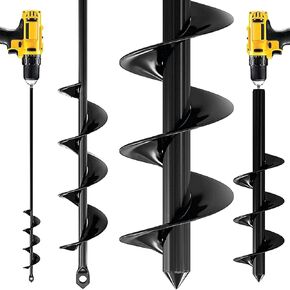 K-Brands Auger Drill Bit for Planting 2 Pack 1.6 x 16 Inch & 3.5 x 16 Inch Set – Garden Spiral Hole and Bulb Planter Tool for Umbrella Holes - Compatible with 3/8 Inch Hex Drive