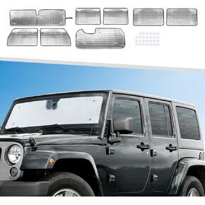 for JKU Side Window Shades, 8PCS Car Visor Front and Side Sun Shade Compatible with Jeep Wrangler JKU 4 Door 2007-2018